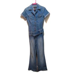 Y.O.Y.O. "You're On Your Own" Vintage Flare Leg Fitted‎ Denim Jumpsuit